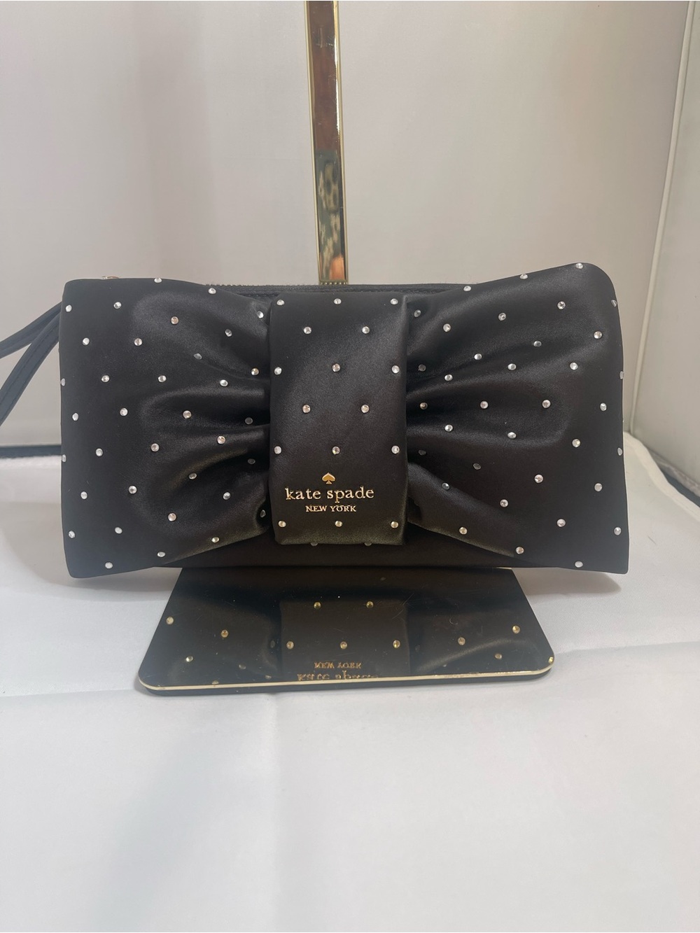 Kate Spade New York "Millie Bow" Embellished Satin Wristlet